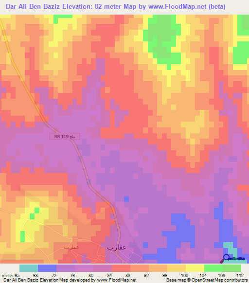 Dar Ali Ben Baziz,Tunisia Elevation Map