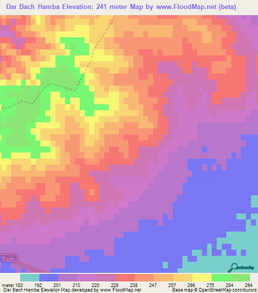 Dar Bach Hamba,Tunisia Elevation Map
