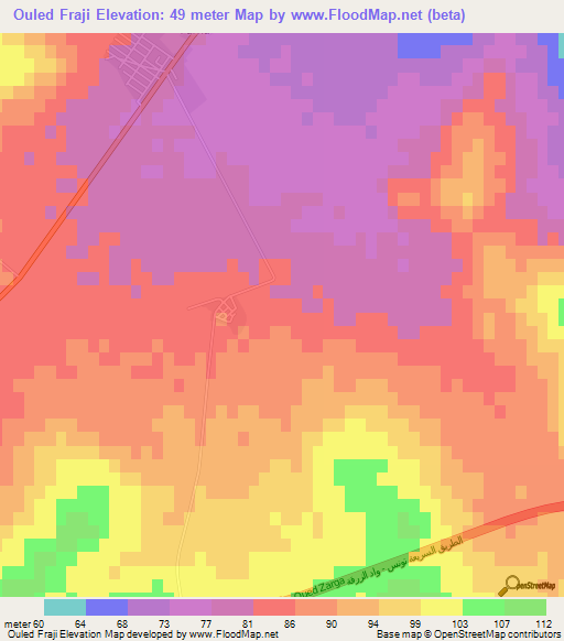 Ouled Fraji,Tunisia Elevation Map