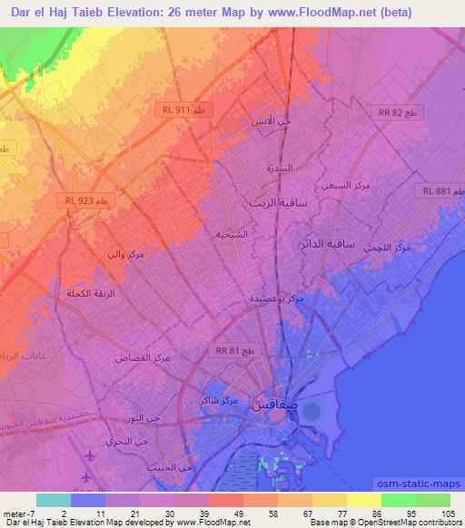 Dar el Haj Taieb,Tunisia Elevation Map