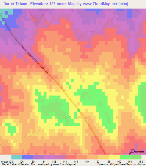 Dar et Tehami,Tunisia Elevation Map