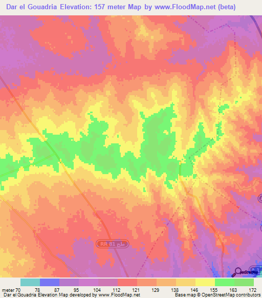 Dar el Gouadria,Tunisia Elevation Map