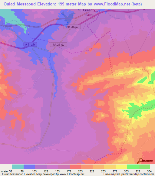 Oulad Messaoud,Tunisia Elevation Map