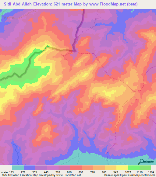 Sidi Abd Allah,Tunisia Elevation Map
