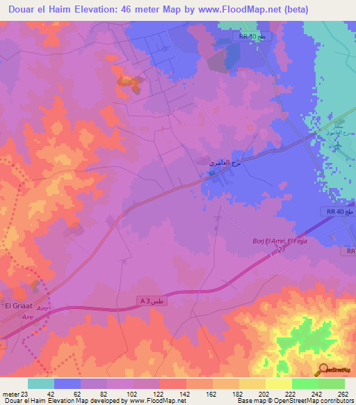 Douar el Haim,Tunisia Elevation Map