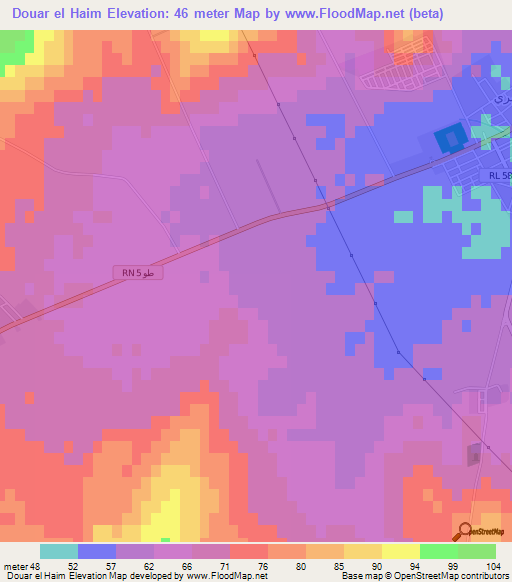 Douar el Haim,Tunisia Elevation Map
