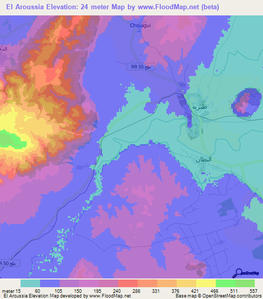 El Aroussia,Tunisia Elevation Map