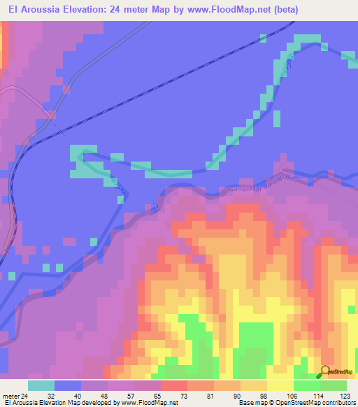 El Aroussia,Tunisia Elevation Map