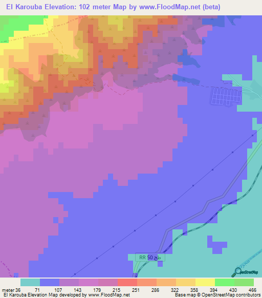 El Karouba,Tunisia Elevation Map