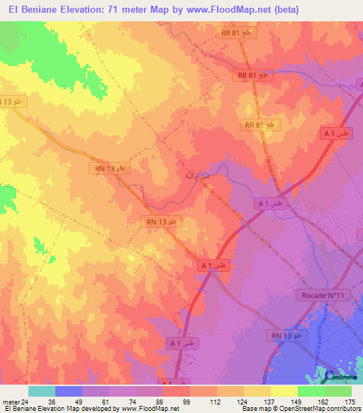 El Beniane,Tunisia Elevation Map