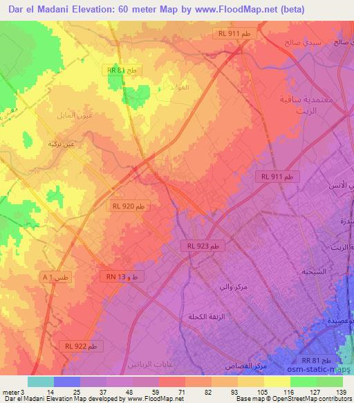 Dar el Madani,Tunisia Elevation Map