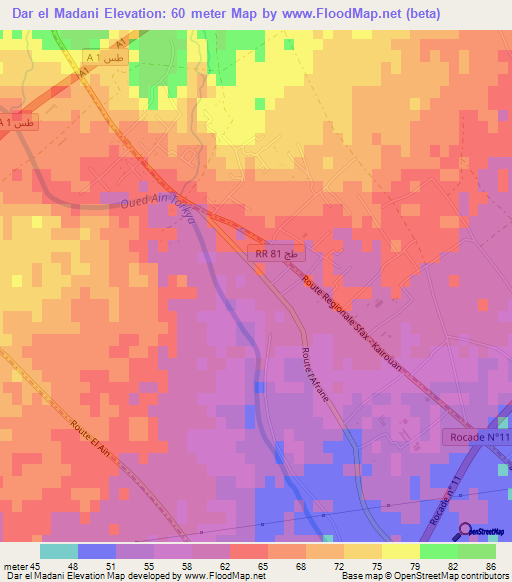Dar el Madani,Tunisia Elevation Map