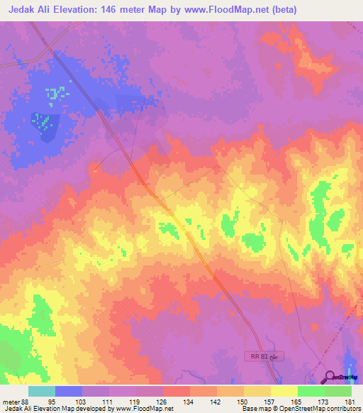 Jedak Ali,Tunisia Elevation Map