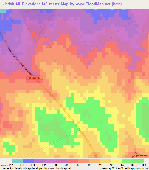 Jedak Ali,Tunisia Elevation Map