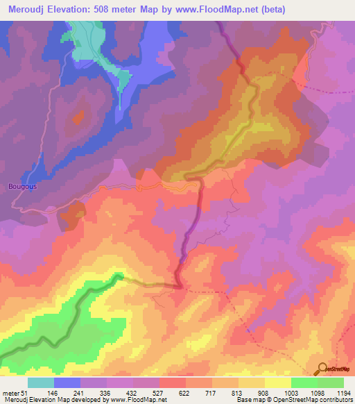Meroudj,Algeria Elevation Map