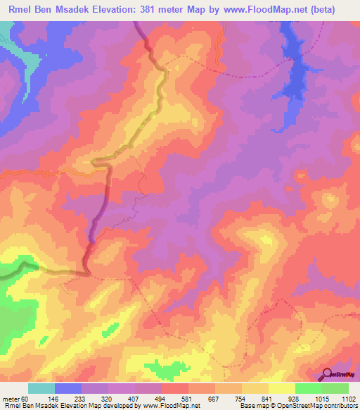 Rmel Ben Msadek,Tunisia Elevation Map