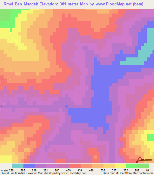 Rmel Ben Msadek,Tunisia Elevation Map