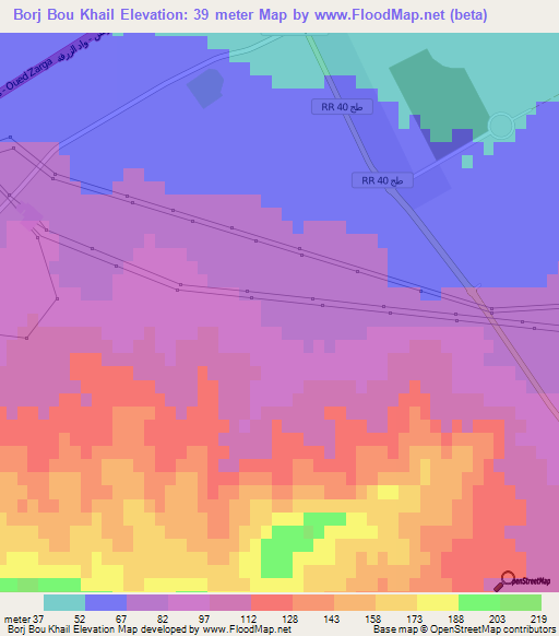 Borj Bou Khail,Tunisia Elevation Map