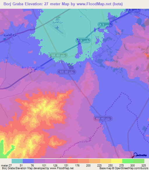 Borj Graba,Tunisia Elevation Map