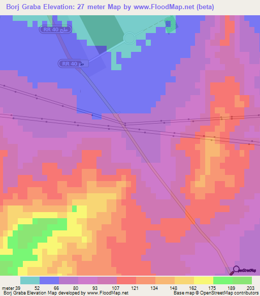Borj Graba,Tunisia Elevation Map