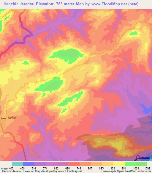 Henchir Jeradou,Tunisia Elevation Map