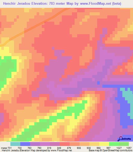 Henchir Jeradou,Tunisia Elevation Map