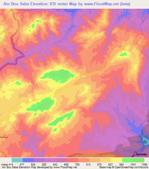 Ain Bou Seba,Tunisia Elevation Map