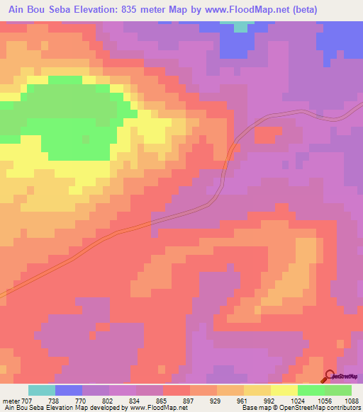 Ain Bou Seba,Tunisia Elevation Map