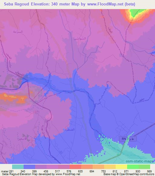Seba Regoud,Tunisia Elevation Map