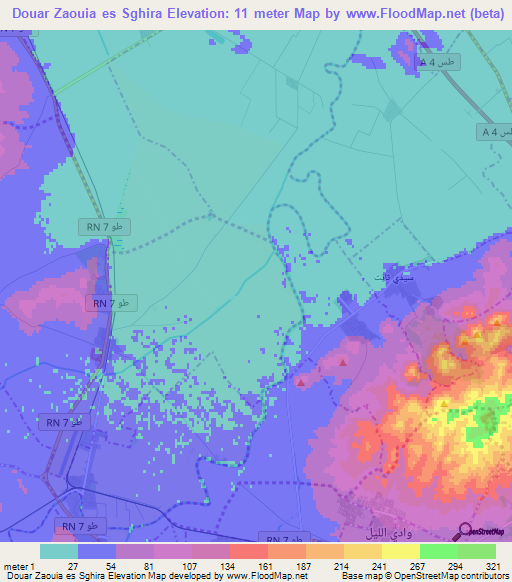 Douar Zaouia es Sghira,Tunisia Elevation Map