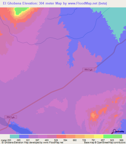 El Ghobena,Tunisia Elevation Map