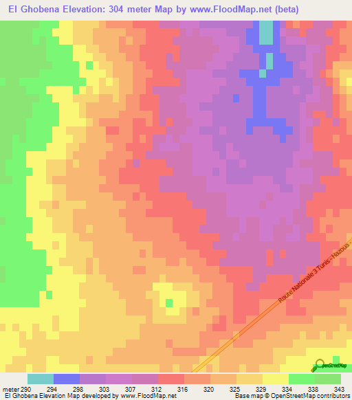 El Ghobena,Tunisia Elevation Map