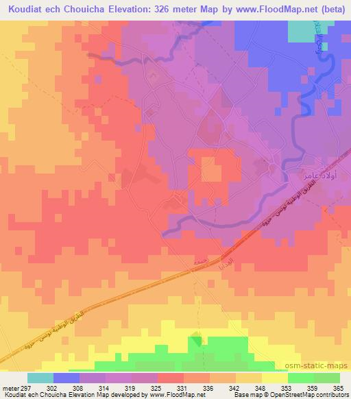 Koudiat ech Chouicha,Tunisia Elevation Map