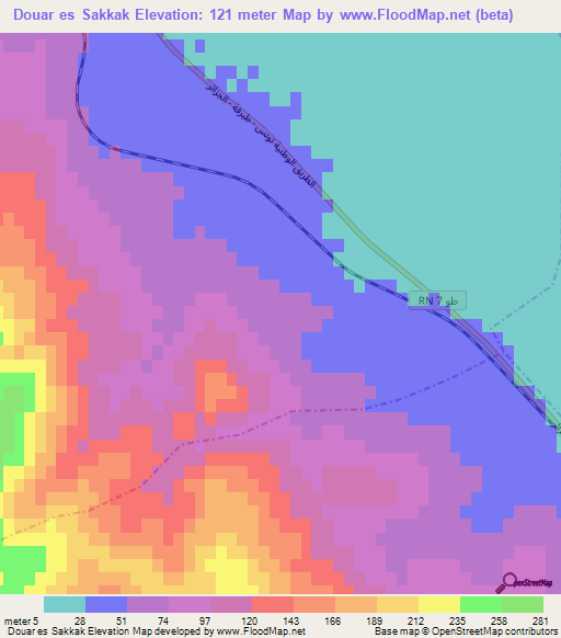 Douar es Sakkak,Tunisia Elevation Map