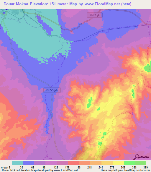 Douar Mokna,Tunisia Elevation Map