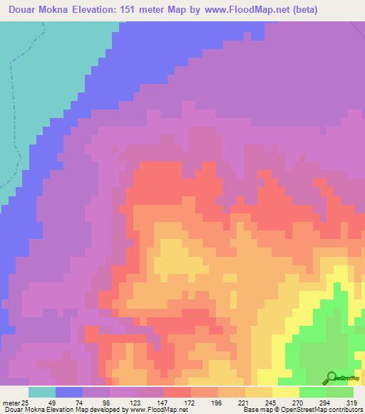 Douar Mokna,Tunisia Elevation Map