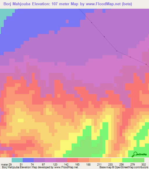 Borj Mahjouba,Tunisia Elevation Map