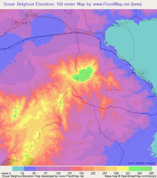 Douar Belghout,Tunisia Elevation Map