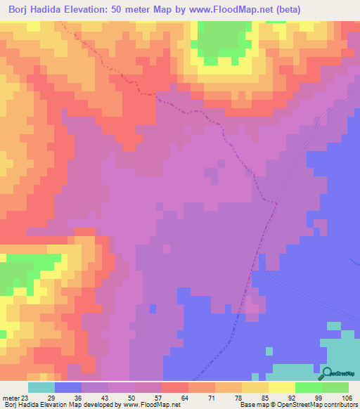 Borj Hadida,Tunisia Elevation Map