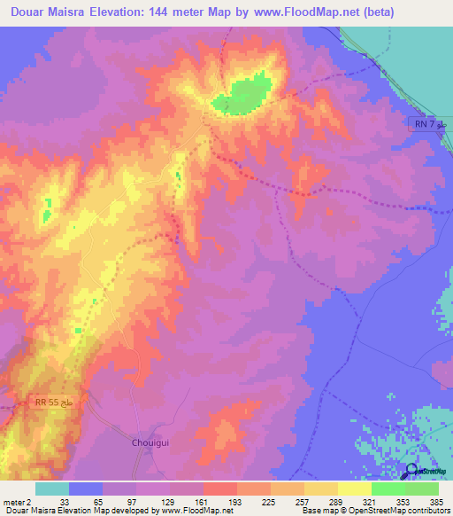Douar Maisra,Tunisia Elevation Map