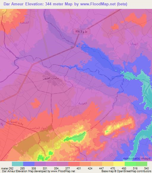 Dar Ameur,Tunisia Elevation Map