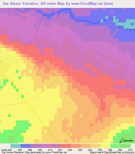 Dar Ameur,Tunisia Elevation Map