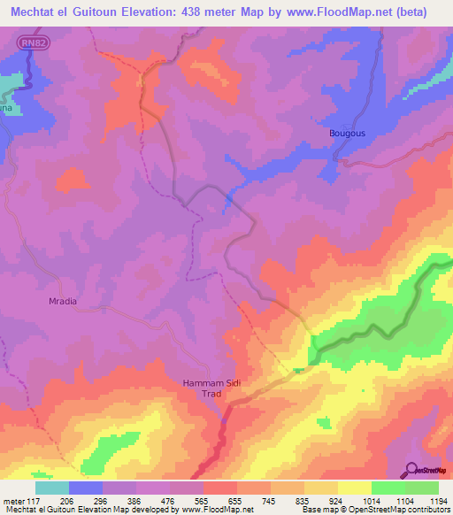 Mechtat el Guitoun,Algeria Elevation Map