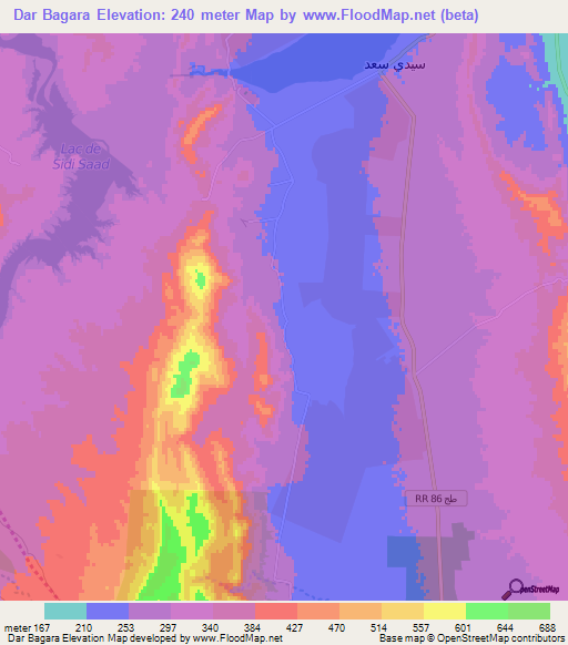 Dar Bagara,Tunisia Elevation Map