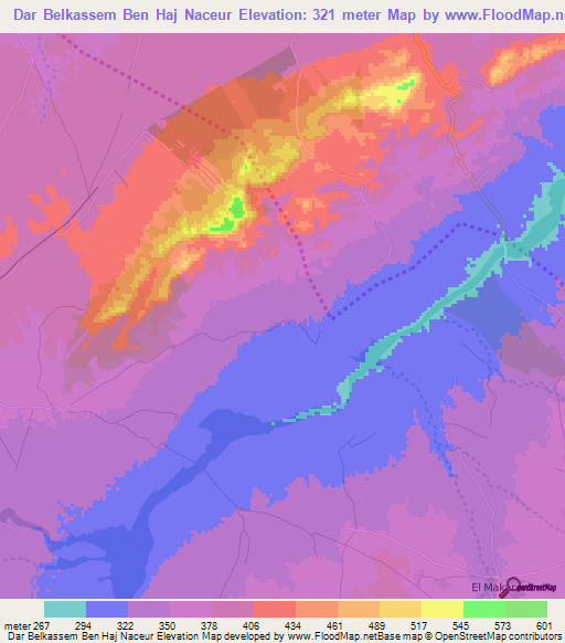Dar Belkassem Ben Haj Naceur,Tunisia Elevation Map