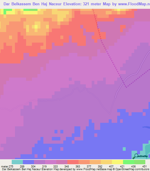 Dar Belkassem Ben Haj Naceur,Tunisia Elevation Map