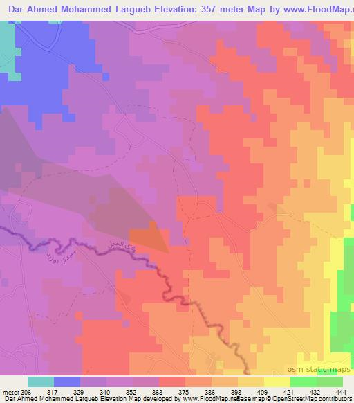 Dar Ahmed Mohammed Largueb,Tunisia Elevation Map