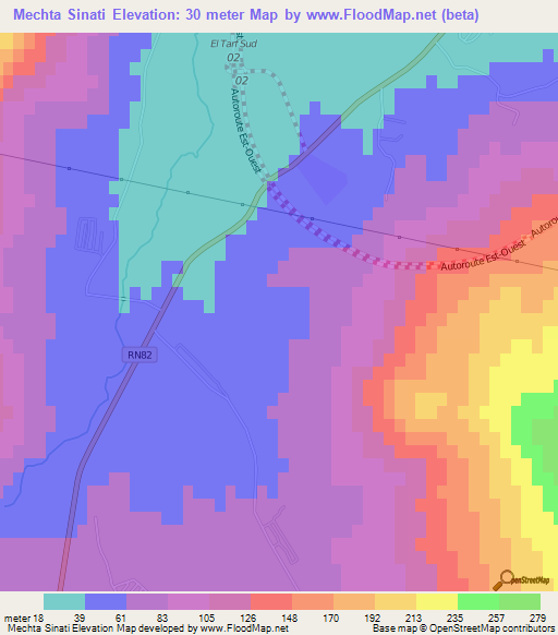Mechta Sinati,Algeria Elevation Map