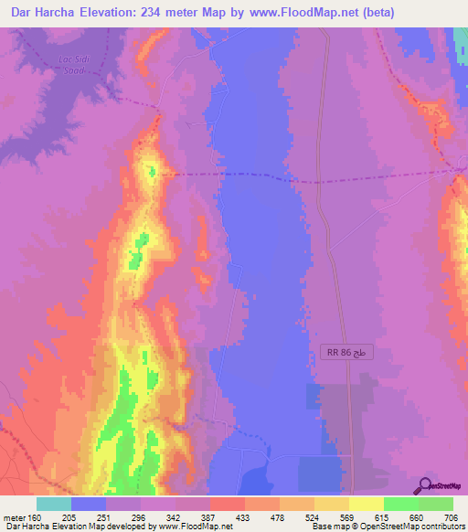 Dar Harcha,Tunisia Elevation Map