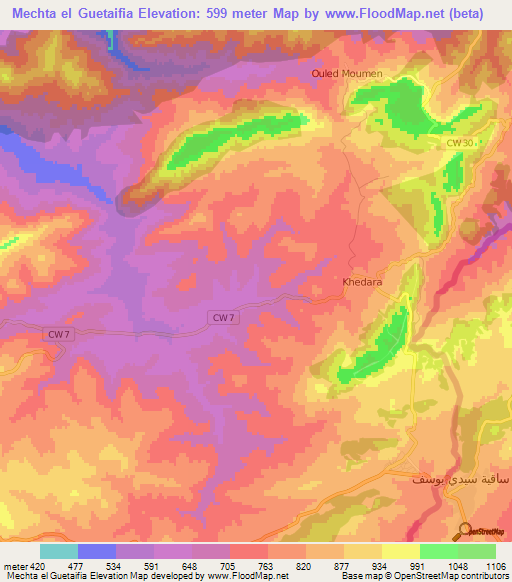 Mechta el Guetaifia,Algeria Elevation Map